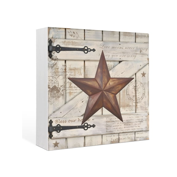 Wood Box Sign Rusty Barn Star Doors Square Boxes Sgin Desk Decor Decorative Wood Block Plaque Brown Retro Rustic Walls Wooden Signs for Home Tabletop Shelf Wall Office Room Table Decor Gifts 6"x6"