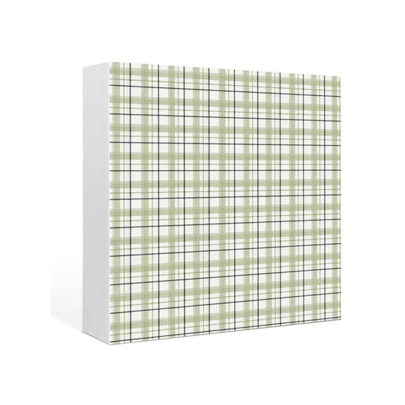 Wood Box Sign Sage Green Checked Plaid Square Boxes Sgin Desk Decor Decorative Wood Block Plaque Crossing Weave Lines Wooden Signs for Home Tabletop Shelf Wall Office Room Table Decor Gifts 6"x6"