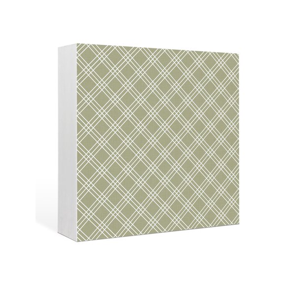 Wood Box Sign Sage Green Checked Plaid Square Boxes Sgin Desk Decor Decorative Wood Block Plaque Weave Lines Wooden Signs for Home Tabletop Shelf Wall Office Room Table Decorations Gifts 6"x6"