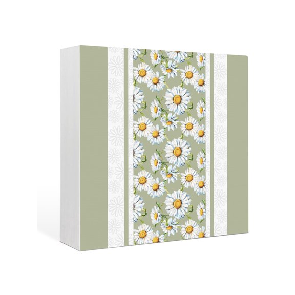 Wood Box Sign Sage Green Daisy Square Boxes Sgin Desk Decor Decorative Wood Block Plaque Watercolor Flowers Wooden Signs for Home Tabletop Shelf Wall Office Room Table Decorations Gifts 6"x6"