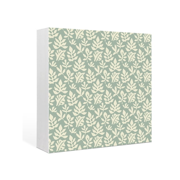 Wood Box Sign Sage Green Leaves Square Boxes Sgin Desk Decor Decorative Wood Block Plaque Abstract Leaf Plant Wooden Signs for Home Tabletop Shelf Wall Office Room Table Decorations Gifts 6"x6"