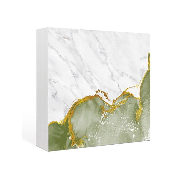 Wood Box Sign Sage Green Marble Square Boxes Sgin Desk Decor Decorative Wood Block Plaque White Modern Abstract Art Luxury Wooden Signs for Home Tabletop Shelf Wall Office Table Decor Gifts 6"x6"