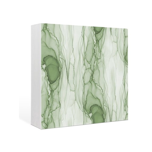 Wood Box Sign Sage Green Marble Veins Square Boxes Sgin Desk Decor Decorative Wood Block Plaque Modern Art Water Ripples Wooden Signs for Home Tabletop Shelf Wall Office Room Table Decor Gifts 6"x6"
