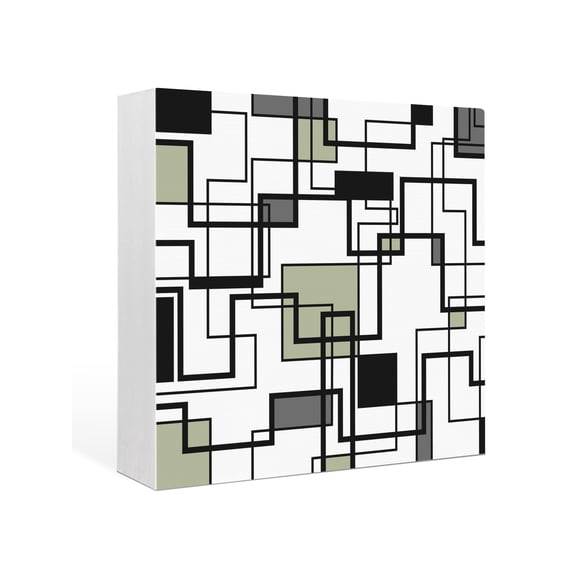 Wood Box Sign Sage Green Modern Geometric Square Boxes Sgin Desk Decor Decorative Wood Block Plaque Abstract Lines Squares Wooden Signs for Home Tabletop Shelf Wall Office Table Decor Gifts 6"x6"