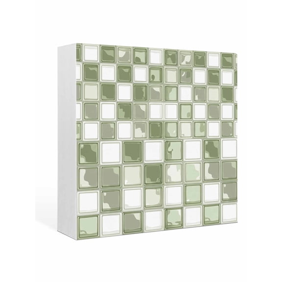 Wood Box Sign Sage Green Mosaic Tiles Square Boxes Sgin Desk Decor Decorative Wood Block Plaque Checkerboard Squares Wooden Signs for Home Tabletop Shelf Wall Office Room Table Decor Gifts 6"x6"