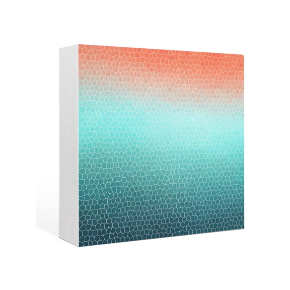 Wood Box Sign Teal Orange Hexagonal Tiles Square Boxes Sgin Desk Decor Decorative Wood Block Plaque Ombre Honeycomb Wooden Signs for Home Tabletop Shelf Wall Office Room Table Decor Gifts 6"x6"