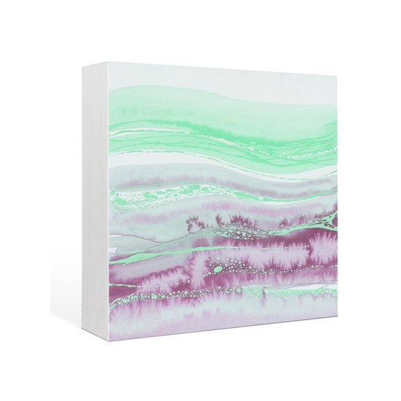 Wood Box Sign Teal Purple Marble Square Boxes Sgin Desk Decor Decorative Wood Block Plaque Abstract Fluid Wooden Signs for Home Tabletop Shelf Wall Office Room Table Decorations Gifts 6"x6"