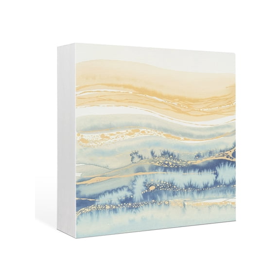 Wood Box Sign Yellow Blue Marble Square Boxes Sgin Desk Decor Decorative Wood Block Plaque Abstract Fluid Wooden Signs for Home Tabletop Shelf Wall Office Room Table Decorations Gifts 6"x6"