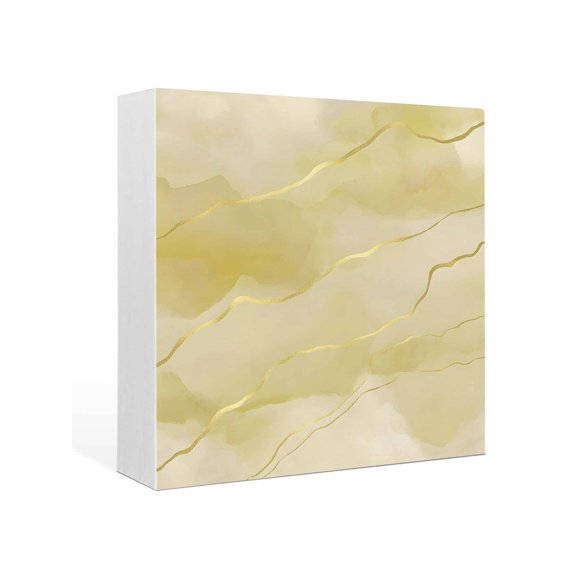 Wood Box Sign Yellow Marble Gold Veins Square Boxes Sgin Desk Decor Decorative Wood Block Plaque Modern Abstract Fluid Wooden Signs for Home Tabletop Shelf Wall Office Room Table Decor Gifts 6"x6"