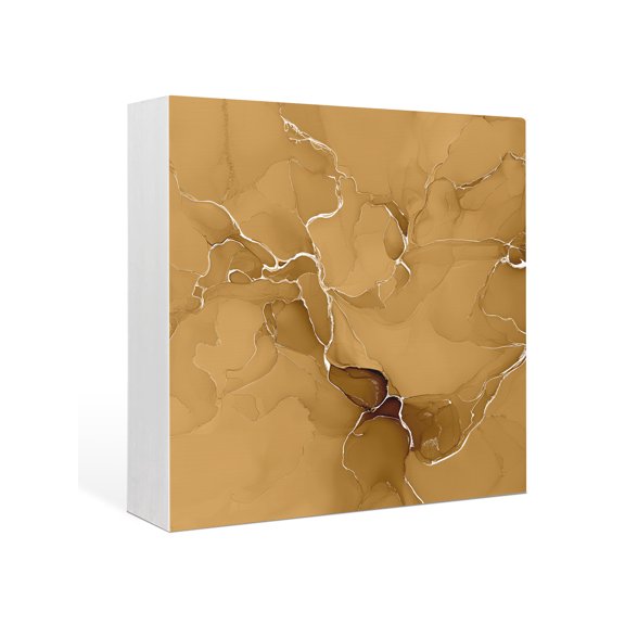 Wood Box Sign Yellow Marble Square Boxes Sgin Desk Decor Decorative Wood Block Plaque Abstract Art Lines Wooden Signs for Home Tabletop Shelf Wall Office Room Table Decorations Gifts 6"x6"