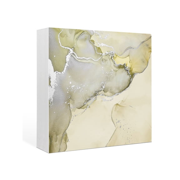 Wood Box Sign Yellow Marble Square Boxes Sgin Desk Decor Decorative Wood Block Plaque Abstract Waves Cloud Wooden Signs for Home Tabletop Shelf Wall Office Room Table Decorations Gifts 6"x6"