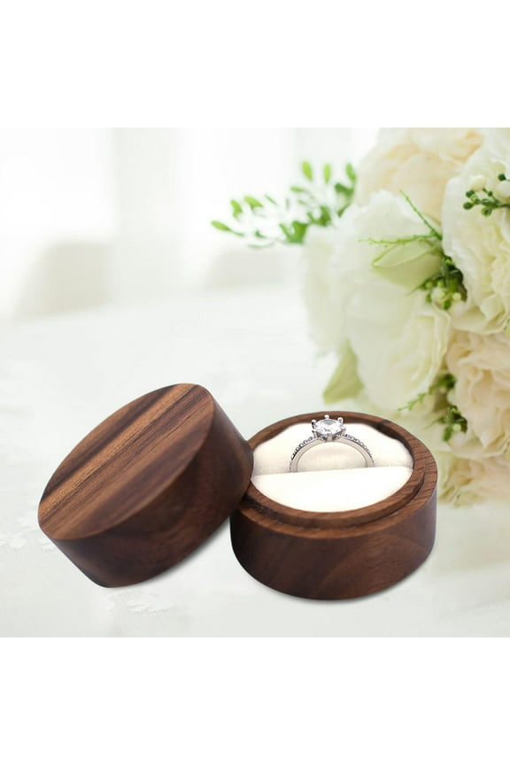 Wood Box, Small Multiuse Rustic Keepsake Round Holder for Ceremony Proposal Engagement Wedding Decor Commitment Style A