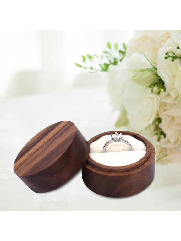 Wood Box, Small Multiuse Rustic Keepsake Round Holder for Ceremony Proposal Engagement Wedding Decor Commitment Style A
