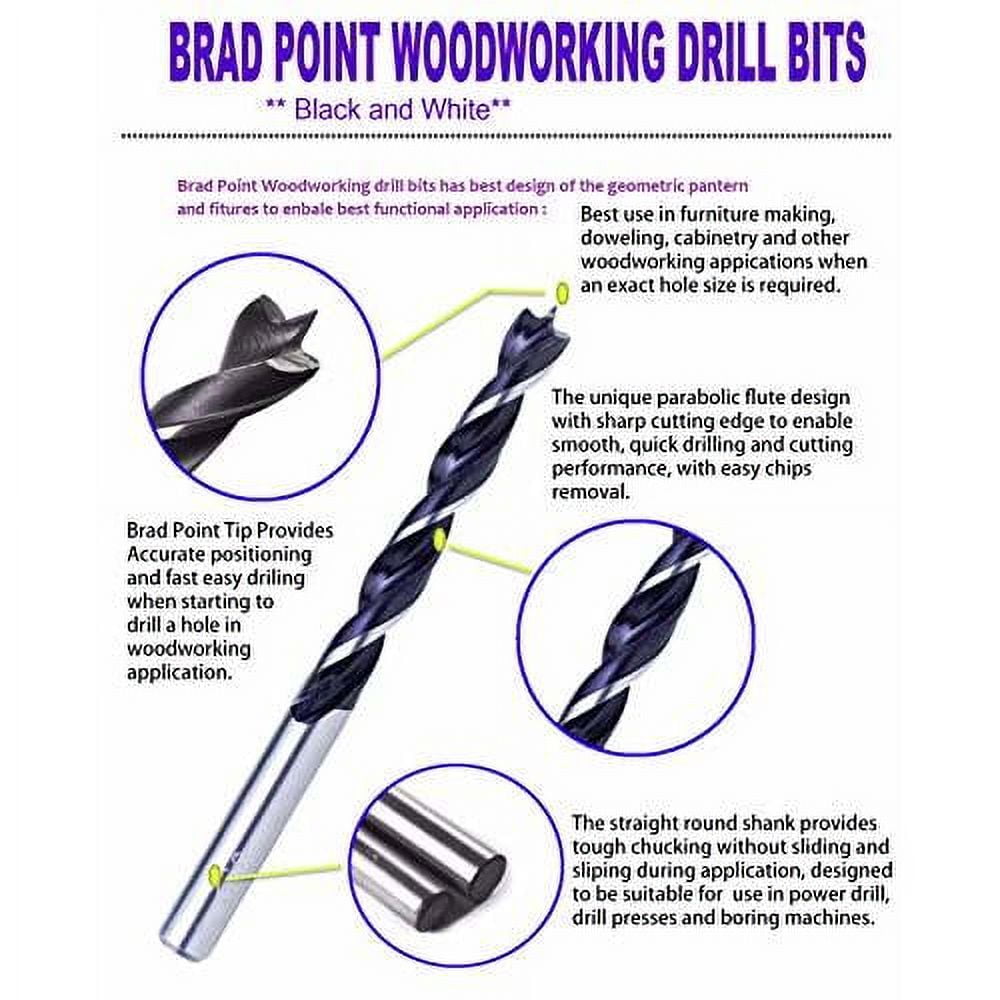 Wood Brad Point Drill Bit Set 3/16 In. 20Pcs Spur Point Stubby Woodworking Drill Bits