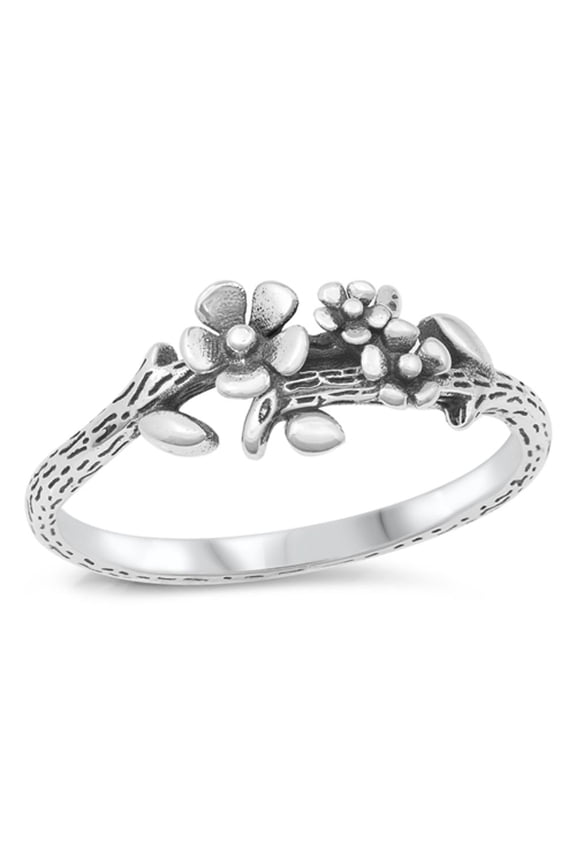 Wood Branch Plumeria Nature Ring .925 Sterling Silver Band Jewelry Female Male Unisex Size 5