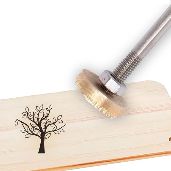 Wood Branding Iron Tree Pattern Wood Leather Heat Stamp BBQ Branding Stamp with Wood Handle 1.18" Brass Head for Woodworks