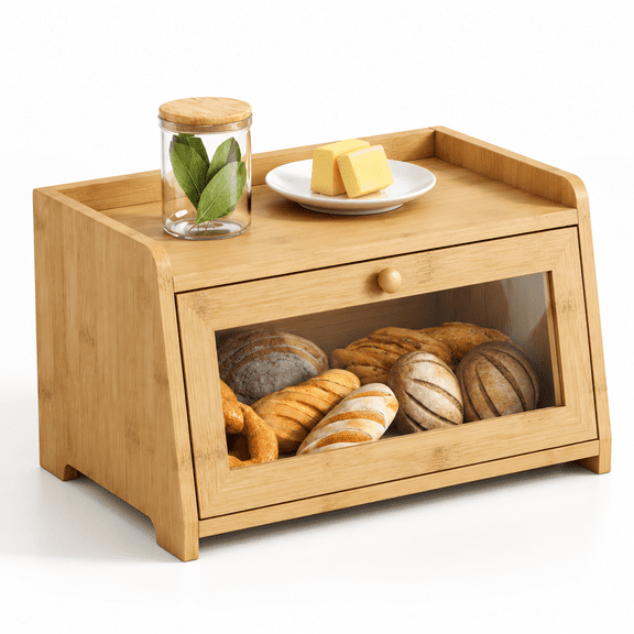 Wood Bread Box For Kithcen Countertop Rustic Breadox Storcontainer Homemade Smallpact Keeper Holder Organizer With Window (