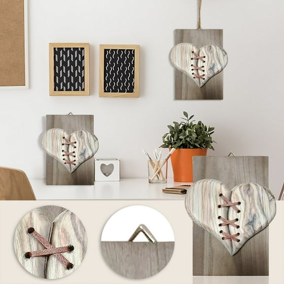 Wood Broken Heart Leather Stitched Wooden Wall Sculpture Decor for Home or Gift
