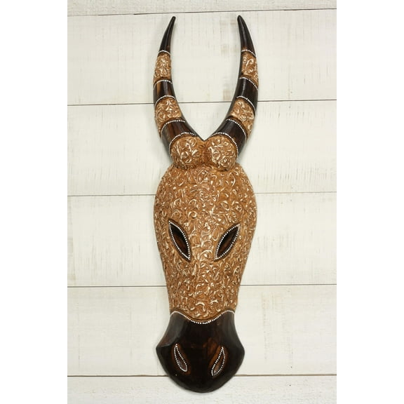 Wood Buffalo Wall Mask – Hand Carved Tribal Art, Decorative Rustic Animal Wall Decor Size: 12" Tall x 4.5" Wide x 2" Deep