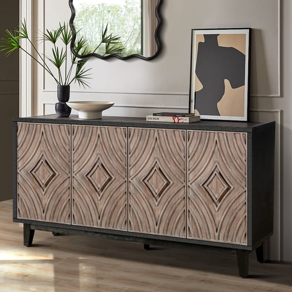 Wood Buffet Cabinet with Storage, 60" Large Sideboard Buffet Cabinet with Adjustable Shelves and Doors, Modern Farmhouse Console Table for Kitchen Living Room, Antique Brown