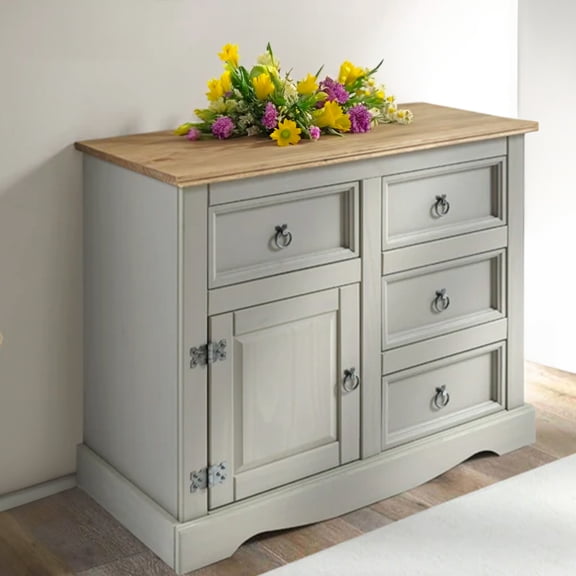 Wood Buffet Sideboard 1 Door 4 Drawers Corona Gray | Furniture Dash