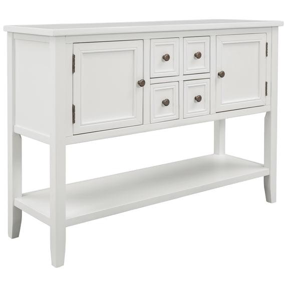 Wood Buffet Sideboard, Console Table with 4 Storage Drawers, Wood Buffet Sideboard Desk with 2 Cabinets and Bottom Shelf, Retro Tall Console Table Entryway Table Accent Table for Entryway, SS1548
