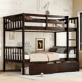 thumbnail image 1 of Wood Bunk Bed with Drawers, Twin Over Twin Size Convertible Bunk Bed with Two Storage Drawers and Ladders, Can be Devided into 2 Beds, No Spring Box Needed, Espresso, 1 of 8