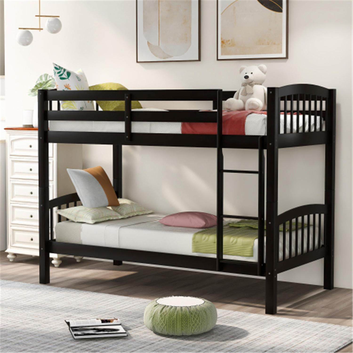 Wood Bunk Bed Frame, Twin Over Twin Bunk Bed Convertible into Two ...