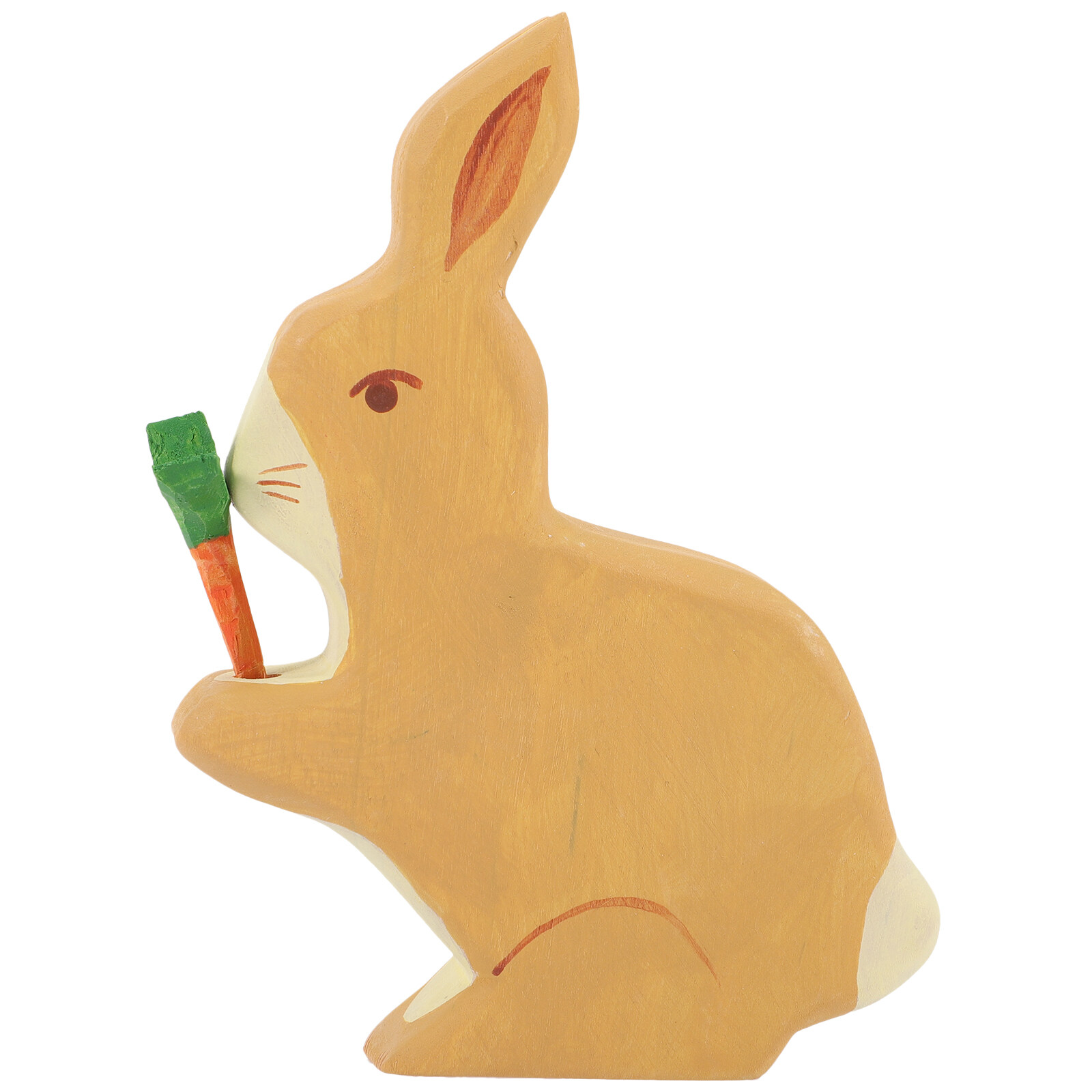 Wood Bunny Figurine Sculpture Wood Rabbit Holding Carrot Statue Desk