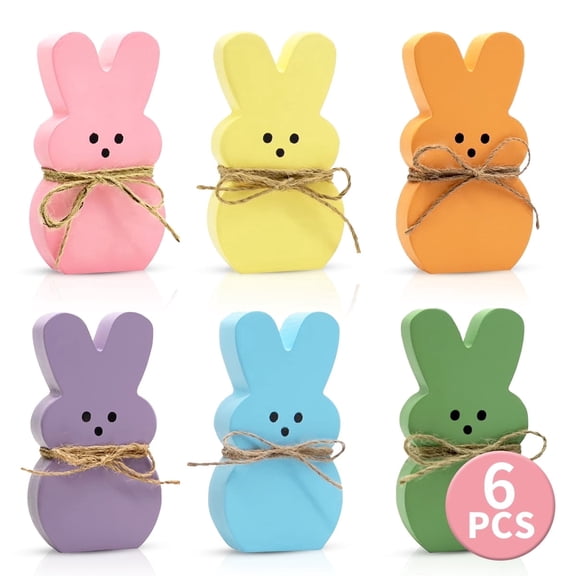 Wood Bunny Peeps Easter Decor - Tiered Tray Shelf Signs for Spring Home Decor and Table Centerpieces,6 Pcs