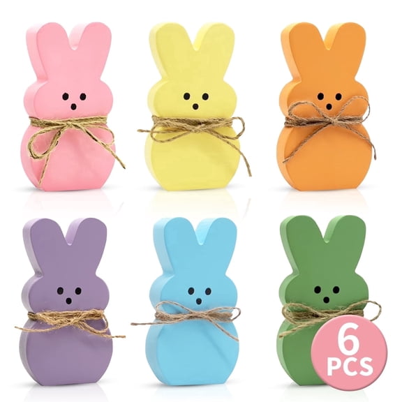Wood Bunny Peeps Easter Decor - Tiered Tray Shelf Signs for Spring Home Decor and Table Centerpieces,6 Pcs