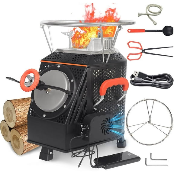 Wood Burning Camp Stove, Outdoor Portable Wood Burning Camp Stove, Large Stainless Steel Camping Stove for Outside Cooking Survival Campfire Patio Backyard Gathering 16"L x 13"W x 17"H3