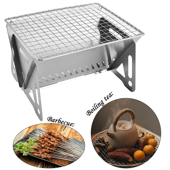 Wood Burning Camping Stove Stainless Steel | Folding Portable Outdoor Grill with Pot Holder | Compact, Lightweight Design for Backpacking, Hiking, Picnic | Multi-Fuel Compatible, Heavy-Duty, Easy