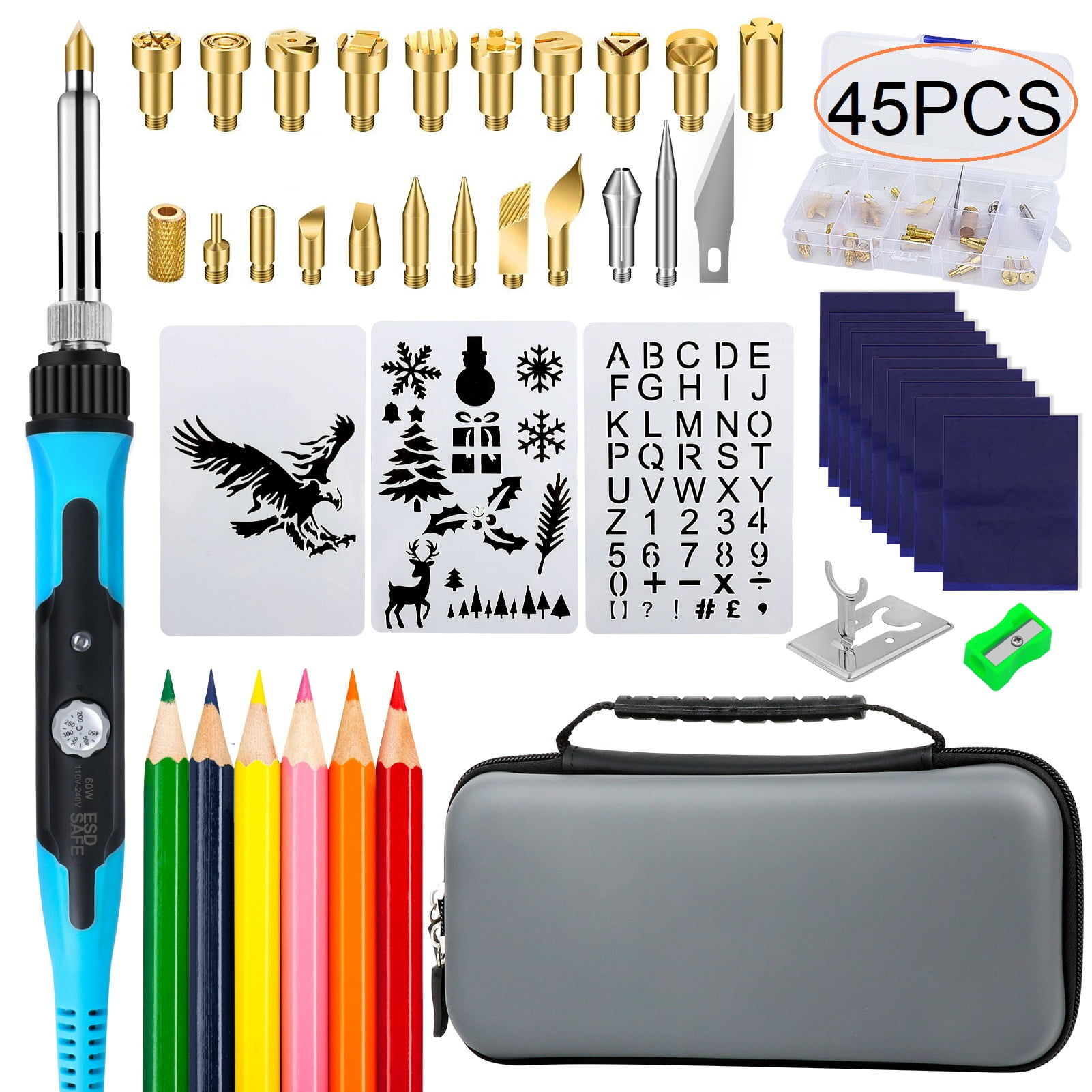 Wood Burning Kit 45pcs, Adjustable Temperature 200~420, Professional Craft Tool Set for Beginners Adults and DIY Carving (Yellow)