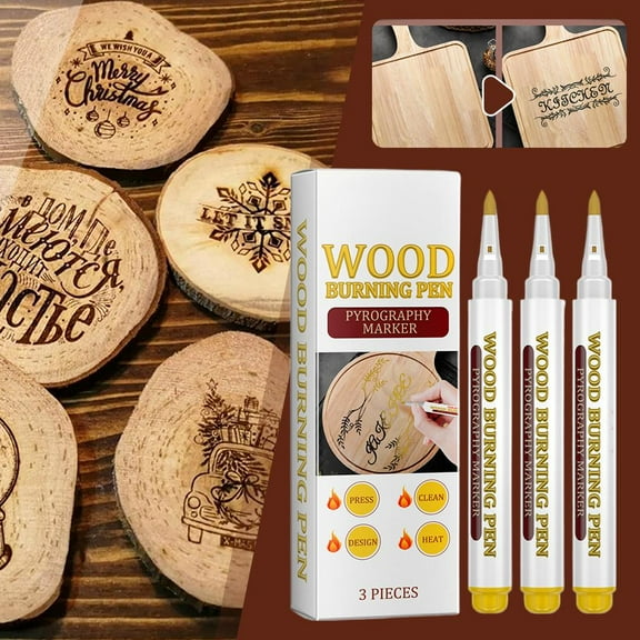 Wood Burning Marker Pen Kit with 3 Inspirational Word Stencil- Pyrography Art Tool for Wood Crafting, PET Tips, DIY Woodburning Marker Kit for Beginners, Home Studio School Art Projects