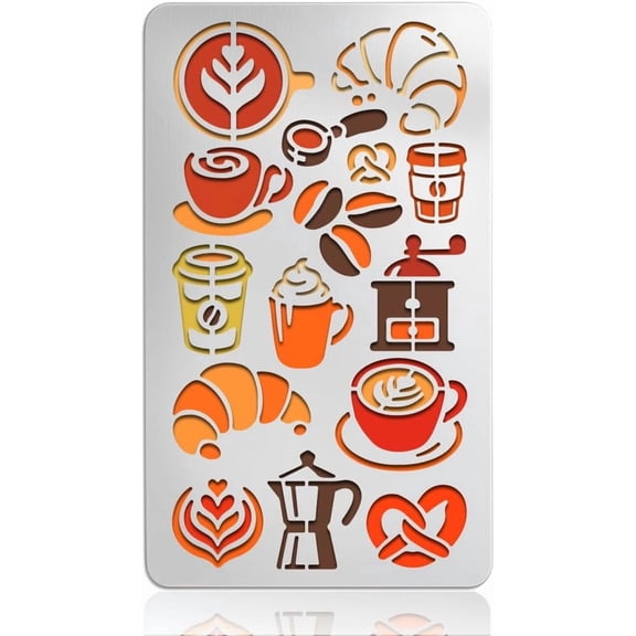 Wood Burning Metal Stencils Coffee and Bread Stencils Reusable Templates for DIY Scrapbooking Photo Album Decorative Embossing DIY Paper Card Gray