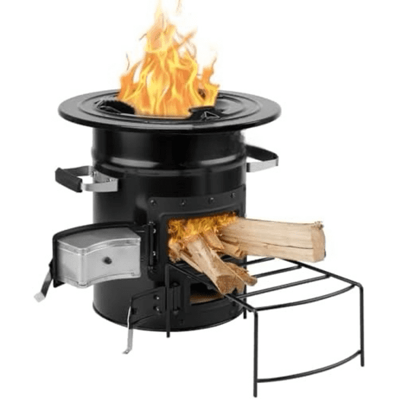 Wood Burning Rocket Stove, Portable Camping Stove for Outdoor Cooking, Backpacking, RV and Survival, Essentials Camping Gear - Black$$Sport & Recreation Other