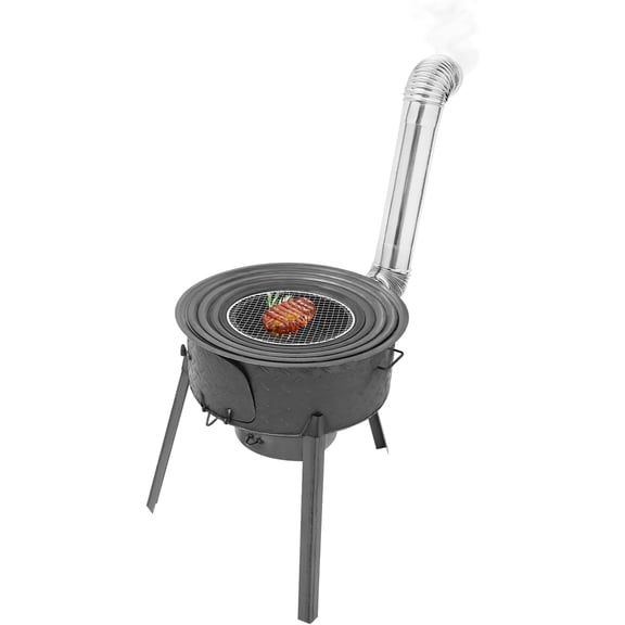 Wood Burning Stove Portable Camping Rocket Stove with 4 Wok Rings & Grill Rack, Multifunctional Camping Wood Stove for Backyard, Garden, Picnic & BBQ