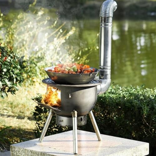 Wood Burning Stove, Portable Camping Wood Stove with Grill & Chimney Pipe Multifunctional Rocket Stoves for Outdoor Cooking Woods Burning Tent Stove for Backyard $$Sport & Recreation Other