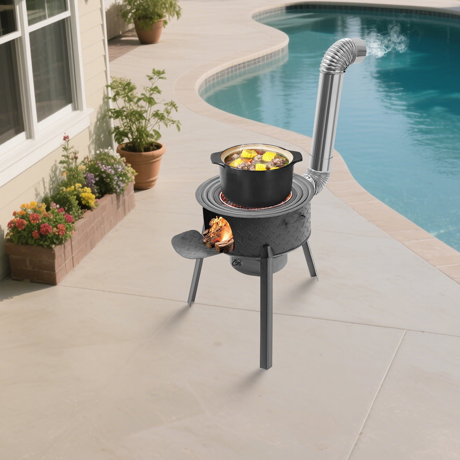 Wood Burning Stove with 3 Wok Rings, Wood Burning Stove, Multifunction Wood Burning Stove for Outdoor/Backyard Use