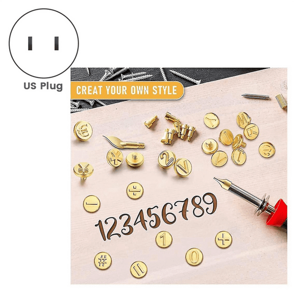 Wood Burning Tool Pen Burning Tips Kit 26 English Letters Carving Pyrography Pen Tips Stencil Soldering Iron US Plug