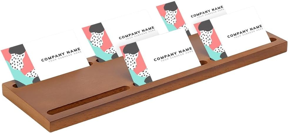 Wood Business Card Holder 12.8x4inch Rectangle Name Card Display ...
