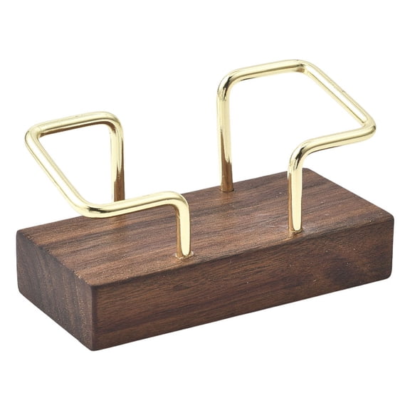 Wood Business Card Holder Display Desktop Business Card Holder Creative Vertical Gold Alloy Wooden Base Postcard Holder DIY