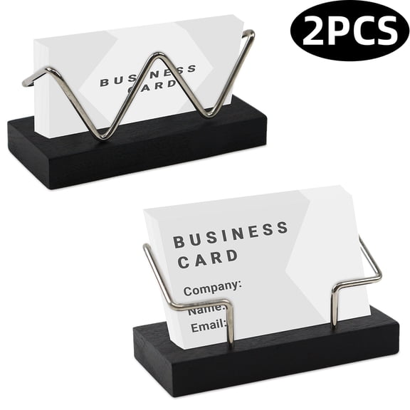 Wood Business Card Holder Modern Business Card Display Stand Postcard Holder for Desk Office Home Desktop 2 Pcs Silver