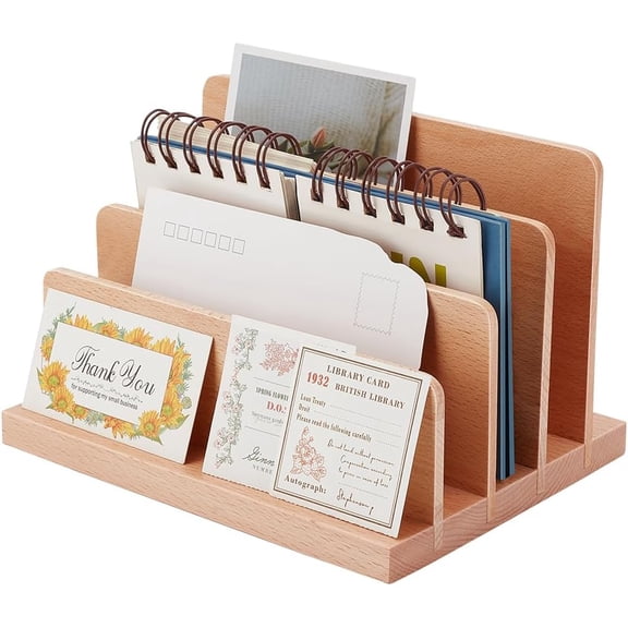Wood Business Card Holder Stand4-Tier Multiple Business Card Organizer Card Display Stand Brochure Postcard Holder Rack Retail Display for Desk Office Store Trade Shows