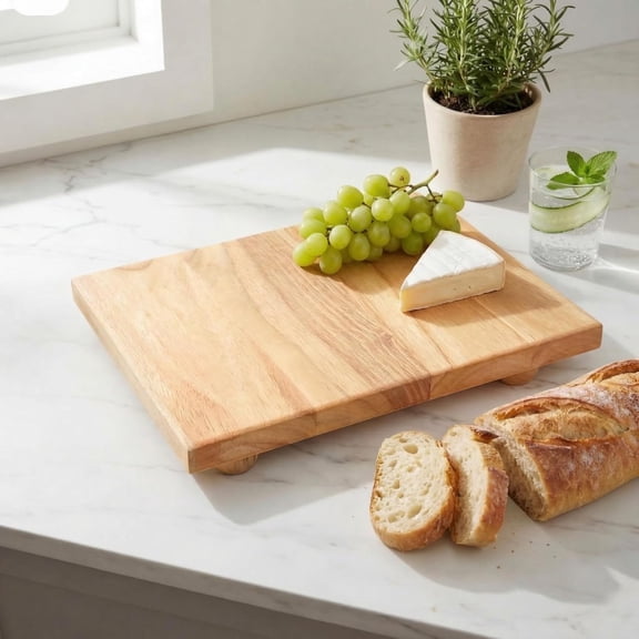 Wood Butcher Block Cutting Board with Feet for Kitchen, 11.8 Inch Square Chopping Block Cutting Board for Meat Vegetables Charcuterie, Countertop Riser and Tabletop Display 1.78 Inches Thick