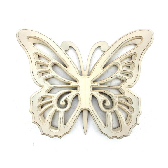 Rustic Butterfly Wooden Wall Decor with Light Yellow Finish