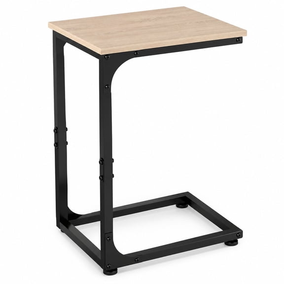 Wood C-Shaped Side Table with Sliding Base, Under Sofa Couch End Table, Laptop Snack Table for Living Room, Bedside, Recliner, Oak Finish