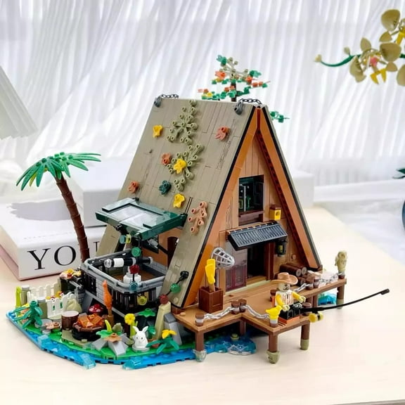 Wood Cabin Building Set with Light, 2570 PCS Wooden Forest House Mini Building Block Toy with Waterwheel Pond Animals, Big House Construction Model for Adults Teens Kids Boys Girls 10-12+