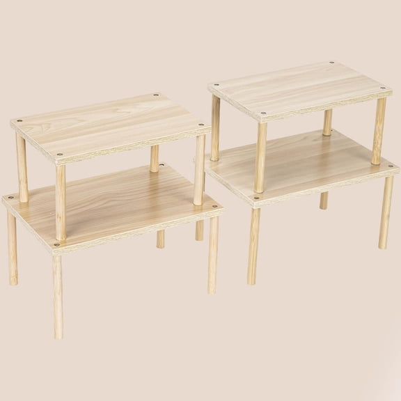 Wood Cabinet Organizer Shelf, Set of Kitchen Counter Shelves, Stackable Plate Organizer for Cabinet, Pantry Cupboard Dish Mug Cup Storage Shelf